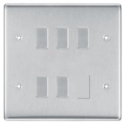 BG Brushed Steel 5 Gang Intermediate Custom Grid Light Switch Back Box Included by British General (BG-NEXUS-BS-5G-CUSTOM-5x INT SWITCH)