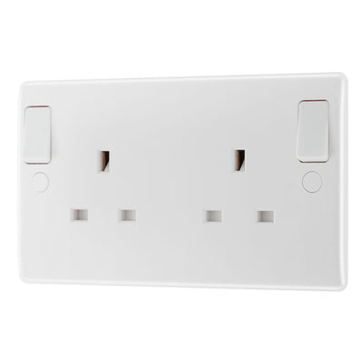 BG Nexus 13A DP Double Socket + Outboard Rockers White & 32mm Pattress Back Box