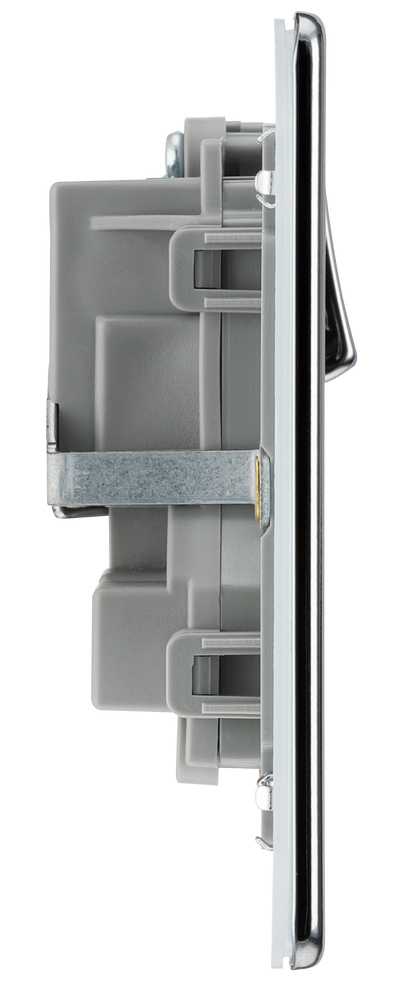 BG FPC22G Nexus Screwless Flat-Plate Double Switched Plug Socket Polished Chrome Grey Inserts, 13A