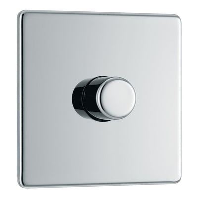 BG Screwless Polished Chrome 200W 2 Way Single Trailing Edge Dimmer Switch FPC81 with 25mm Steel Back Box