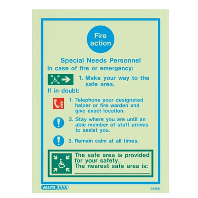 Extinguishers & Equipment: Fire Action Sign - Fire Safety Signs from Jalite Fire Action Sign - 1 by Jalite signs (Safelincs-JS5414D)
