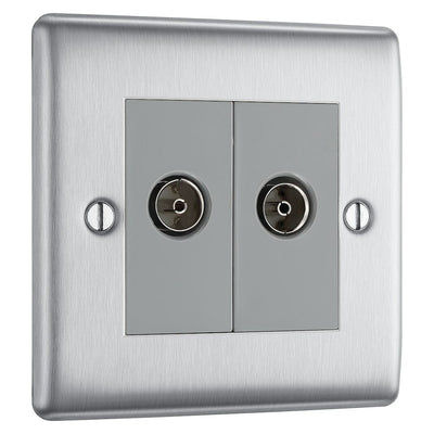 BG Nexus Brushed Steel 1x TV 1x FM Diplex Socket NBS66 with 35mm Steel Back Box