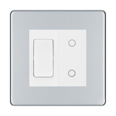 BG Polished Chrome Screwless 2 Gang Custom Switch 1x 2 Way Switch 1x Master Touch Dimmer White Inserts by British General (BG-SL-PC-2G-1x 2-Way Switch-1x MTD-WI)