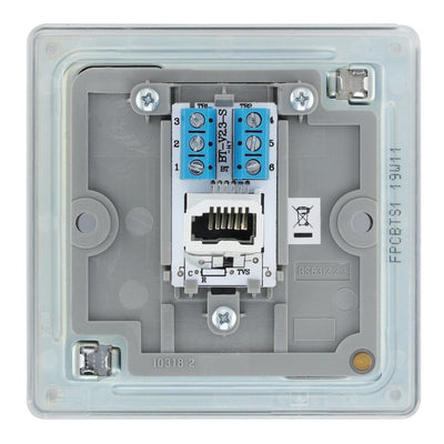 BG Screwless Polished Chrome 1 Gang Secondary Telephone Socket FPCBTS1 with 35mm Steel Back Box