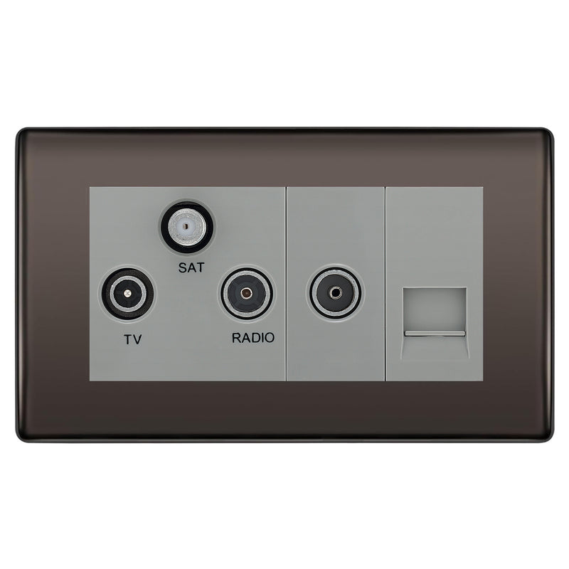 BG Nexus Black Nickel TV/FM/SAT + Return & 1 Gang Tel - Screened Triplex Socket NBN68G