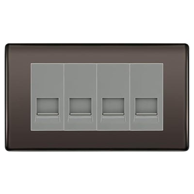 BG Nexus Black Nickel 4 Gang RJ11 Telephone Socket Euro Module - Grey Insert by British General (BG-NBNRJ114G)