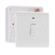 BG Nexus 1 Gang 20A 2 Pole Neon Switch White & 32mm Pattress Back Box by British General (BG-831+891)