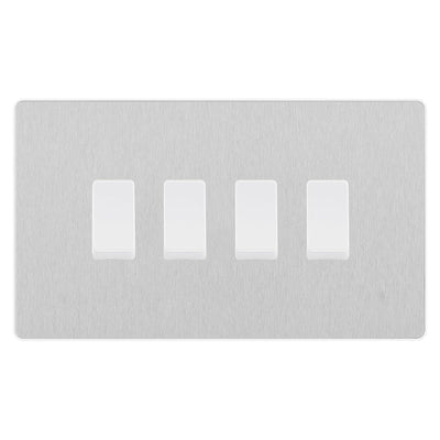 BG Evolve Brushed Steel 4-Gang Intermediate Light Switch | Slim Screwless Design | Modern Home & Office Decor by British General (BG-EVOLVE-BS-4G-CUSTOM-4x-INT-SWITCH)