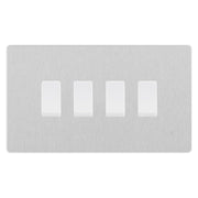 BG Evolve Brushed Steel 4-Gang Intermediate Light Switch | Slim Screwless Design | Modern Home & Office Decor by British General (BG-EVOLVE-BS-4G-CUSTOM-4x-INT-SWITCH)