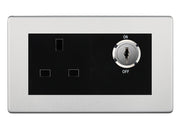 BG Screwless Brushed Steel 13A Double Pole Key Controlled Socket – Black Inserts by British General (BG-FBSKYSWSB)