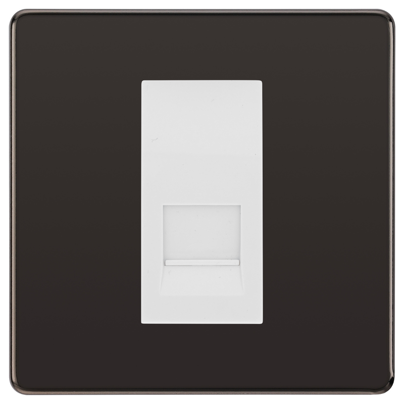 BG Screwless Black Nickel Single Secondary Telephone Socket, Screw Terminal - White Insert