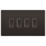 BG Black Nickel Screwless 4 Gang Light Switch in Double Format Custom Grid by British General (BG-SCL-BN-4G-CUSTOM-LIGHT-SWITCH)