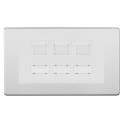 BG Screwless Brushed Steel 3 Gang RJ45 CAT6 Data Socket White Insert by British General (BG-FBSRJ453C5EW)