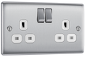 BG NBS22W Nexus Metal Brushed Steel 2 Gang 13A Switched Socket - White Insert