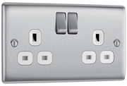 BG NBS22W Nexus Metal Brushed Steel 2 Gang 13A Switched Socket - White Insert