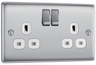 BG NBS22W Nexus Metal Brushed Steel 2 Gang 13A Switched Socket - White Insert by British General (BG-NBS22W-Shopify-SA_1)