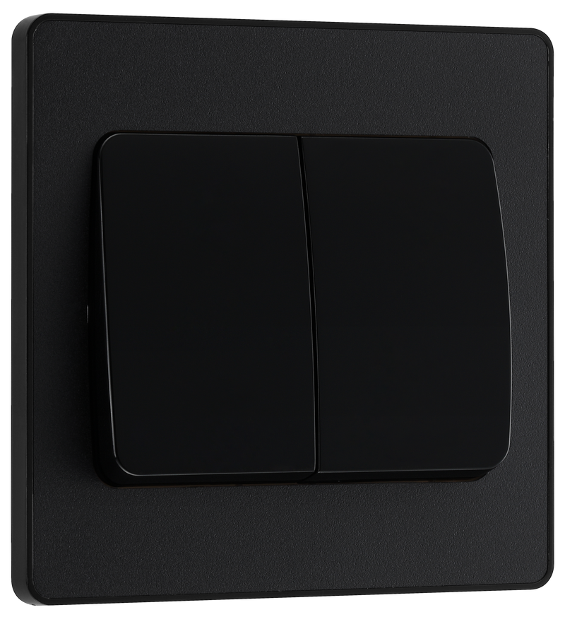 BG Evolve PCDMB42WB Matt Black 2 Gang 20A 16AX 2 Way Switch-Black Insert