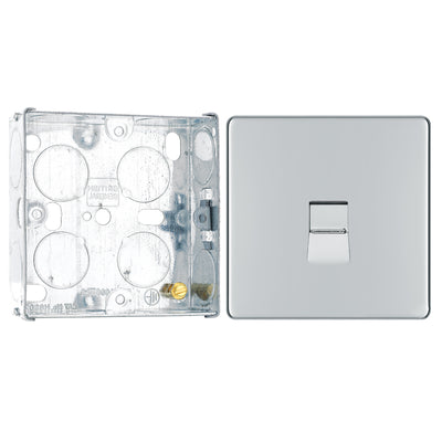 BG Screwless Polished Chrome 1 Gang Master Telephone Socket FPCBTM1 with 25mm Steel Back Box