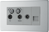 BG FBS69 Flatplate Screwless Quadplex TV/FM/Sat socket (x2) + Return & 1 gang Tel. - Screened Brushed Steel - Grey Insert by British General (BG-FBS69-Shopify-SA_1)