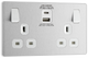 BG PCDBS22UAC30W Brushed Steel Evolve 2 Gang 13A 1x USB-QC A 27W 1x USB-PD C 30W Switched Socket - White Insert