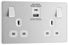 BG PCDBS22UAC30W Brushed Steel Evolve 2 Gang 13A 1x USB-QC A 27W 1x USB-PD C 30W Switched Socket - White Insert by British General (BG-PCDBS22UAC30W-Shopify-SA_1)