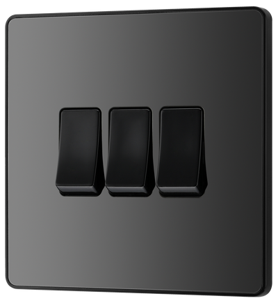 BG PCDBC43B Black Chrome Evolve 3 Gang 20A 16AX 2 Way Light Switch - Black Insert