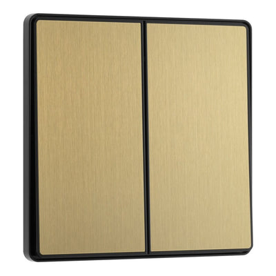 BG Evolve Satin Brass 2 Way Double Edge to Edge Rocker Switch PCDSB42EB with 35mm Steel Back Box
