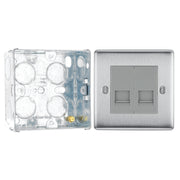 BG Nexus Brushed Steel Double Slave Telephone Socket NBSBTS2 with 35mm Steel Back Box