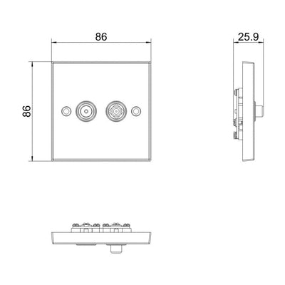 BG 965 Moulded Square Edge | White | 2 Gang Satellite TV Socket Outlet by British General (BG-965)