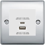 BG Nexus Polished Chrome 45W USB Wall Socket Euro Module USB-A & C-White Insert by British General (BG-NPCEMS2+EMUSBAC45W)