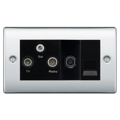 BG Nexus Polished Chrome TV/FM/SAT + Return & 1 Gang Tel - Screened Triplex Socket NPC68B