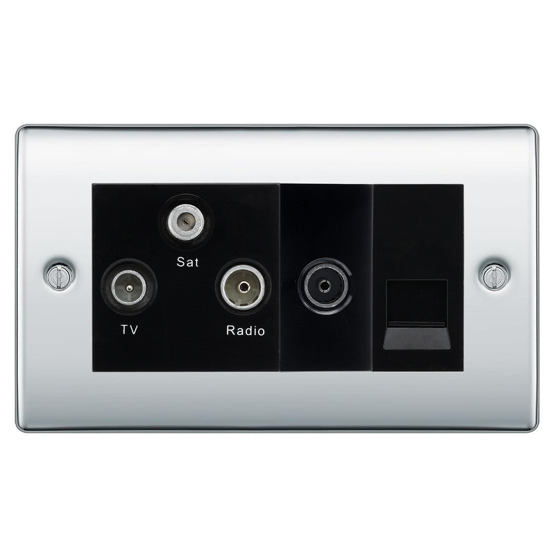 BG Nexus Polished Chrome TV/FM/SAT + Return & 1 Gang Tel - Screened Triplex Socket NPC68B