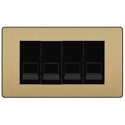 BG Evolve Satin Brass 4 Gang RJ11 Telephone Socket Euro Module - Black Insert by British General (BG-PCDSBRJ114B)