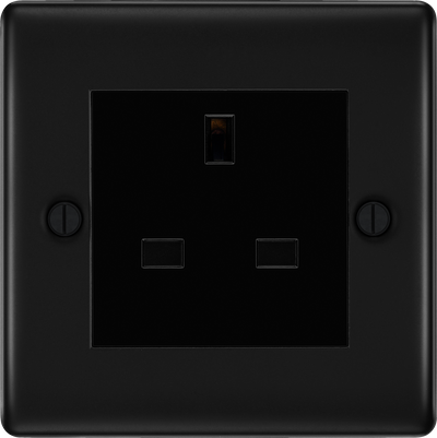 BG NFB23B Nexus Metal Matt Black 1G 13A Unswitched Socket Black Insert
