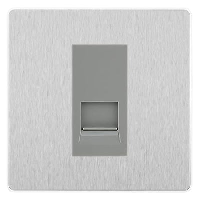 BG Evolve Brushed Steel Single RJ11 Telephone Socket PCDBSRJ111 - Grey Insert