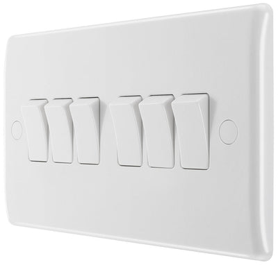BG 846 Moulded Round Edge | White | 6 Gang 10AX 2 Way Plate Switch by British General (BG-846)