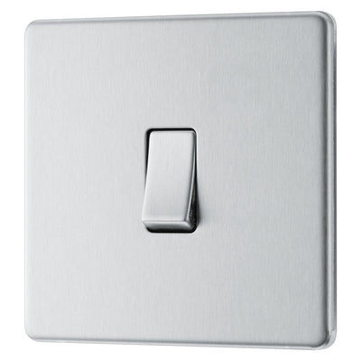 BG Screwless Brushed Steel 20A 16AX 2 Way Single Light Switch FBS12 with 25mm Steel Back Box