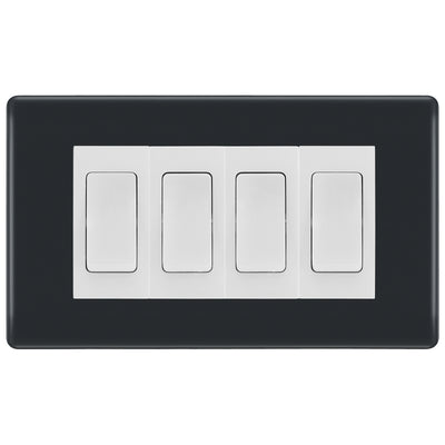 BG Part M 4 Gang Light Switch 1x Intermediate + 3x 2 Way Graphite - White Insert