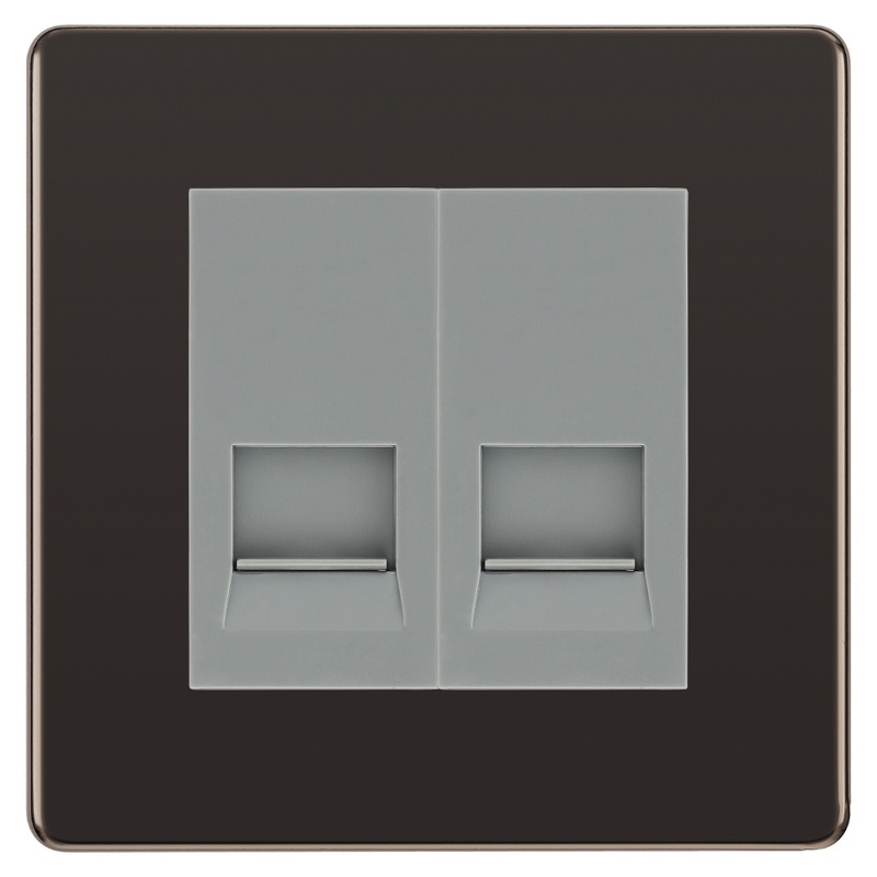 BG Screwless Black Nickel Double Master Telephone Socket – Grey Insert