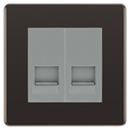 BG Screwless Black Nickel Double Master Telephone Socket – Grey Insert