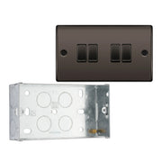 BG Nexus Metal Black Nickel 20A 16AX 2 Way Quadruple Light Switch NBN44 with 35mm Steel Back Box