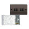 BG Nexus Metal Black Nickel 20A 16AX 2 Way Quadruple Light Switch NBN44 with 35mm Steel Back Box