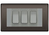 BG Nexus Black Nickel 3 Gang 20AX 2-Way Switch Custom Grid - Grey Insert by British General (BG-Nexus-BN-3G-Combo-3x 2WAY-GR)