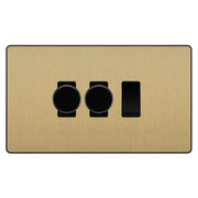 BG Evolve Satin Brass 3 Gang Light Switch 2x Trailing Edge LED Dimmer 1x 2 Way Custom Switch by British General (Evolve-SB-CUSTOM-3GANG-2x-DIMMER-1x-2WAY)