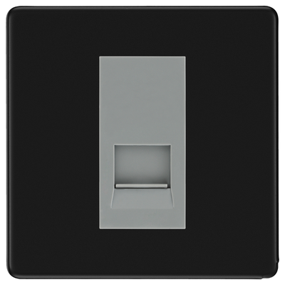 BG Screwless Matt Black Single Master Telephone Socket – Grey Insert