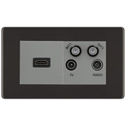 BG Screwless Black Nickel 4G Faceplate with HDMI + TV/FM/SAT Module - Grey by British General (BG-FBNEMR4-HDMI-TVFM2G)