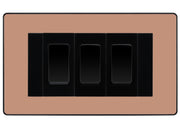 BG Evolve Polished Copper 3G Switch 2x Intermediate 1x 2 Way Switch - Black Insert
