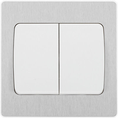 Switches: BG Evolve Brushed Steel Screwless Switches & Sockets White Insert Range PCDBS12W - Single Light Switch 20A by British General (BG-EVOLVE-BRUSHED-STEEL-PCDBS12W)