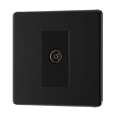 BG Screwless Matt Black 1 Gang Isolated Coaxial Socket FFB62 with 25mm Steel Back Box