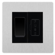 BG Evolve Brushed Steel 20A Double Pole Switch & 13A Fused Spur Plate | Black Insert